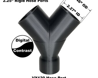 Y-adapter, Bosch VX 120 to (2) 2.5" flex hoses (outside) or (2) 2.25" rigid hoses (inside) 3D printed