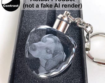 Pet Photo engraved crystal keychain with color changing light up base