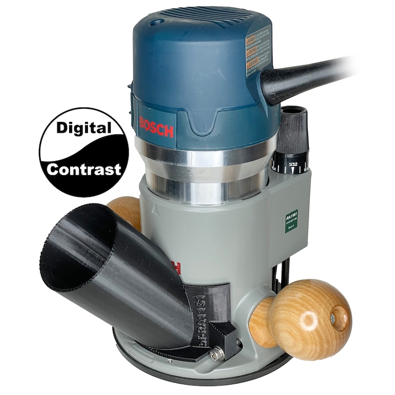 Bosch 1617 Router with bolt on 2.5" hose adapter. Made by Digital Contrast.