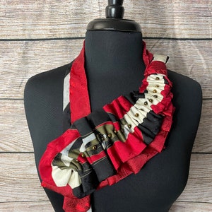 Red & Black ART DECO Necktie Necklace ~ Silk Ties ~ Women's Silk Necktie ~ Unique Find ~ Necktie Ascot ~ Silk Scarf ~ RecycledNeckties
