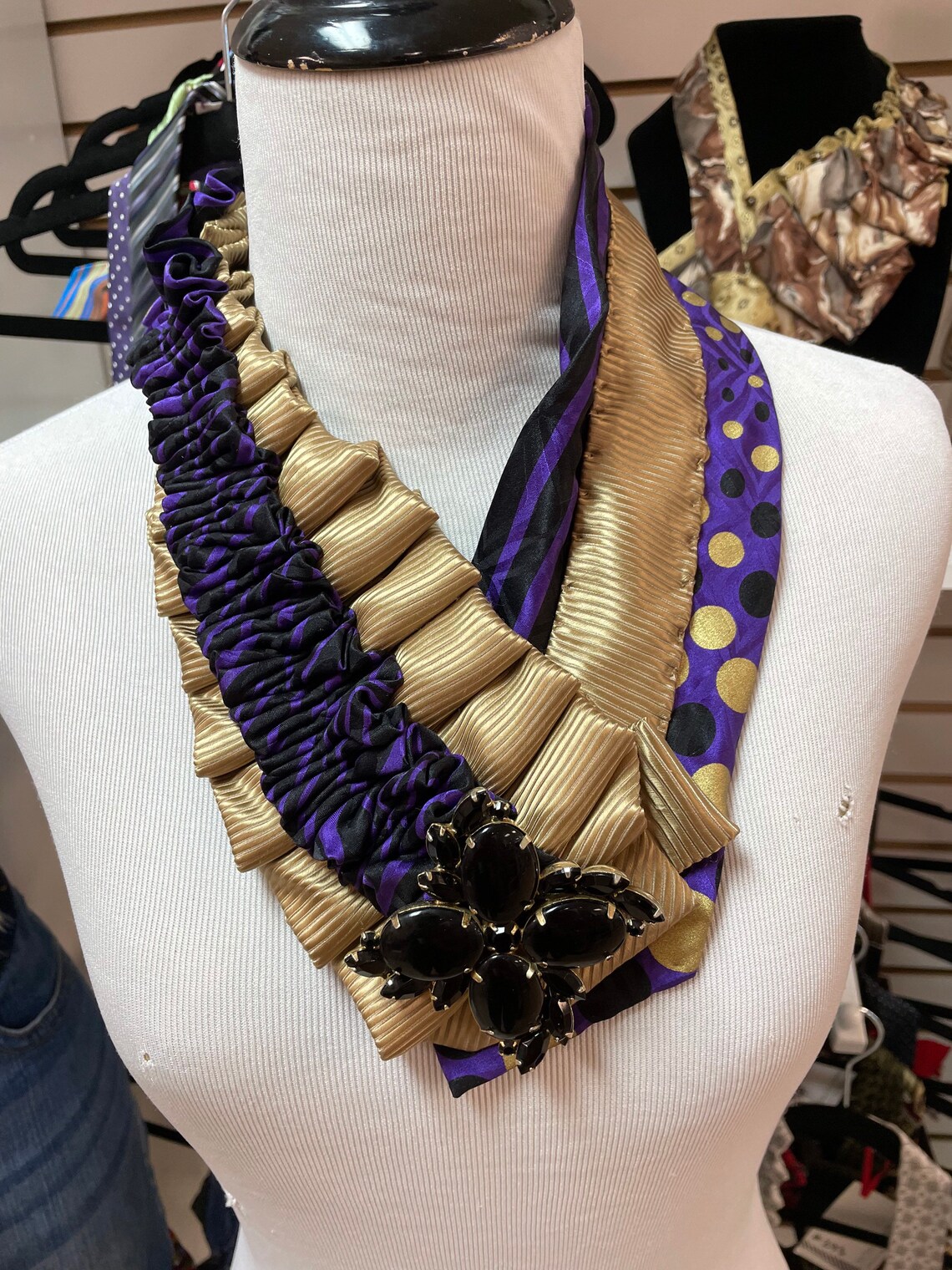 Womens Necktie Necklace Purple Gold Black Silk Tie /Gold Etsy