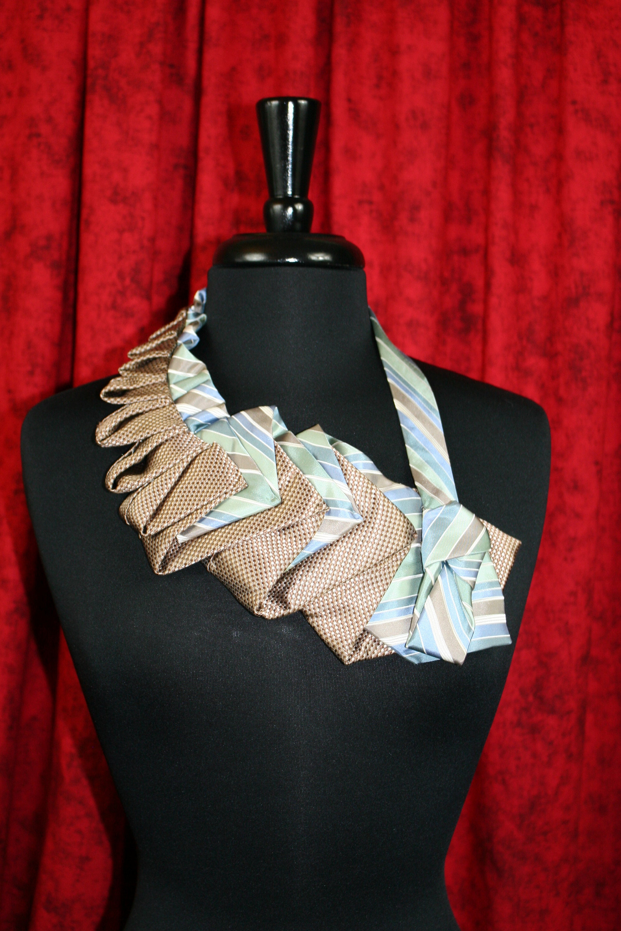 Necktie Necklace GREEN Blue Brown Striped Silk Tie / Calvin Etsy
