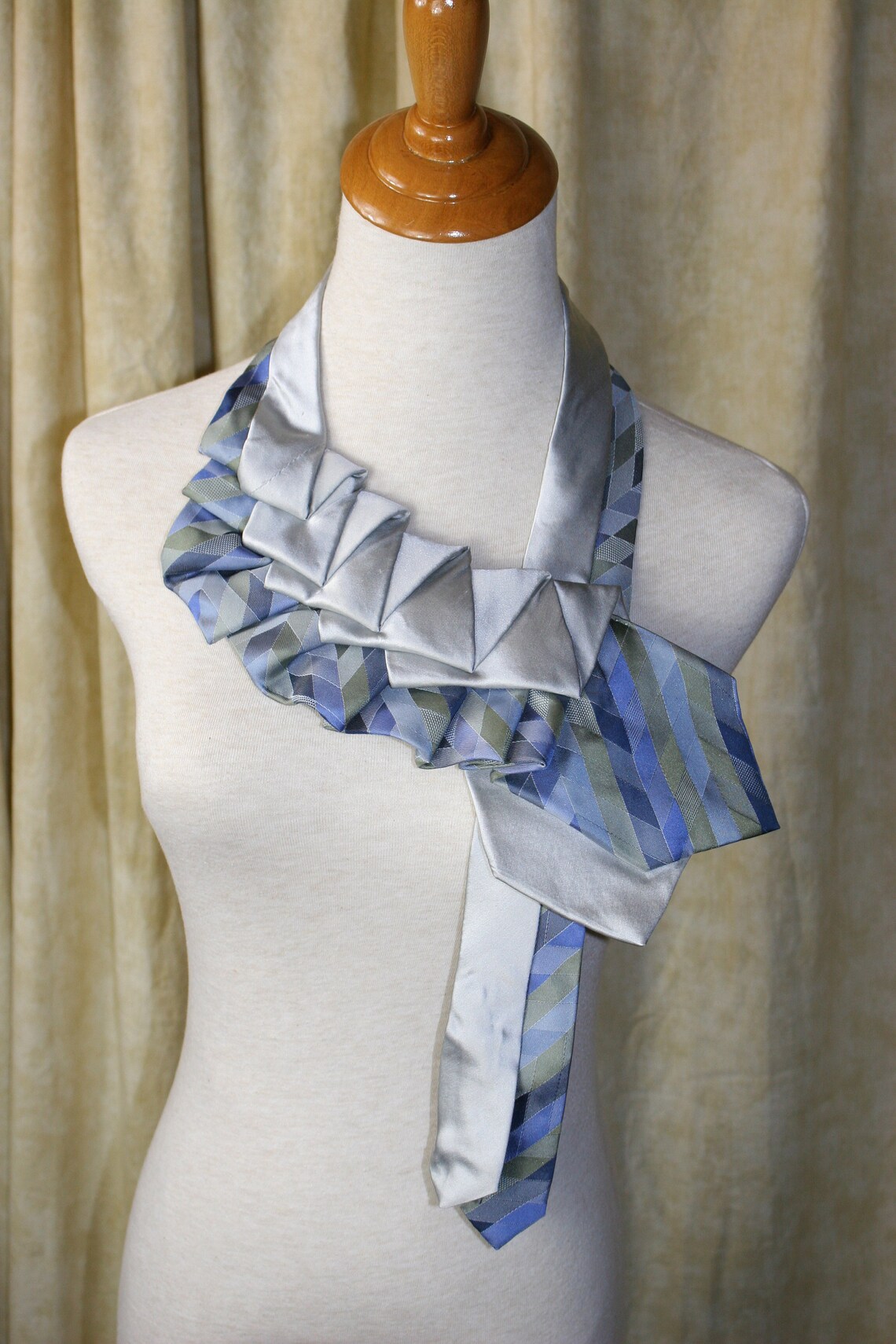 Necktie Necklace SILVER Silk Tie / BLUE GREEN Silver Silk Tie Etsy