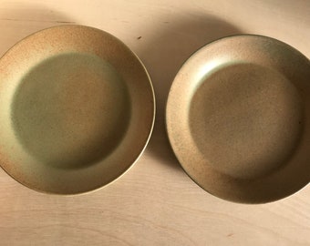 Pair Bennington Potters Dessert Plates | Yusuke Aida David Gil 1661 Spark! Bread and Butter | Ochre Yellow Green