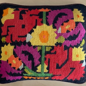 Vintage Colorful Embroidered Accent Pillow | Handmade Floral Geometric 12&quot;