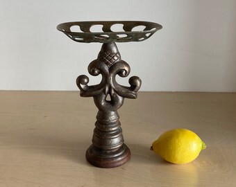 Antique Cast Iron and Brass Pedestal Soap Dish | Art Nouveau Acorn