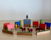 Vintage East Germany Erzgebirge Wooden Village Houses Horses Church Walls Trees Christmas Putz