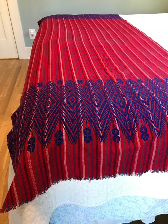 Fabulous Mexican Striped Embroidered Shawl Rebozo