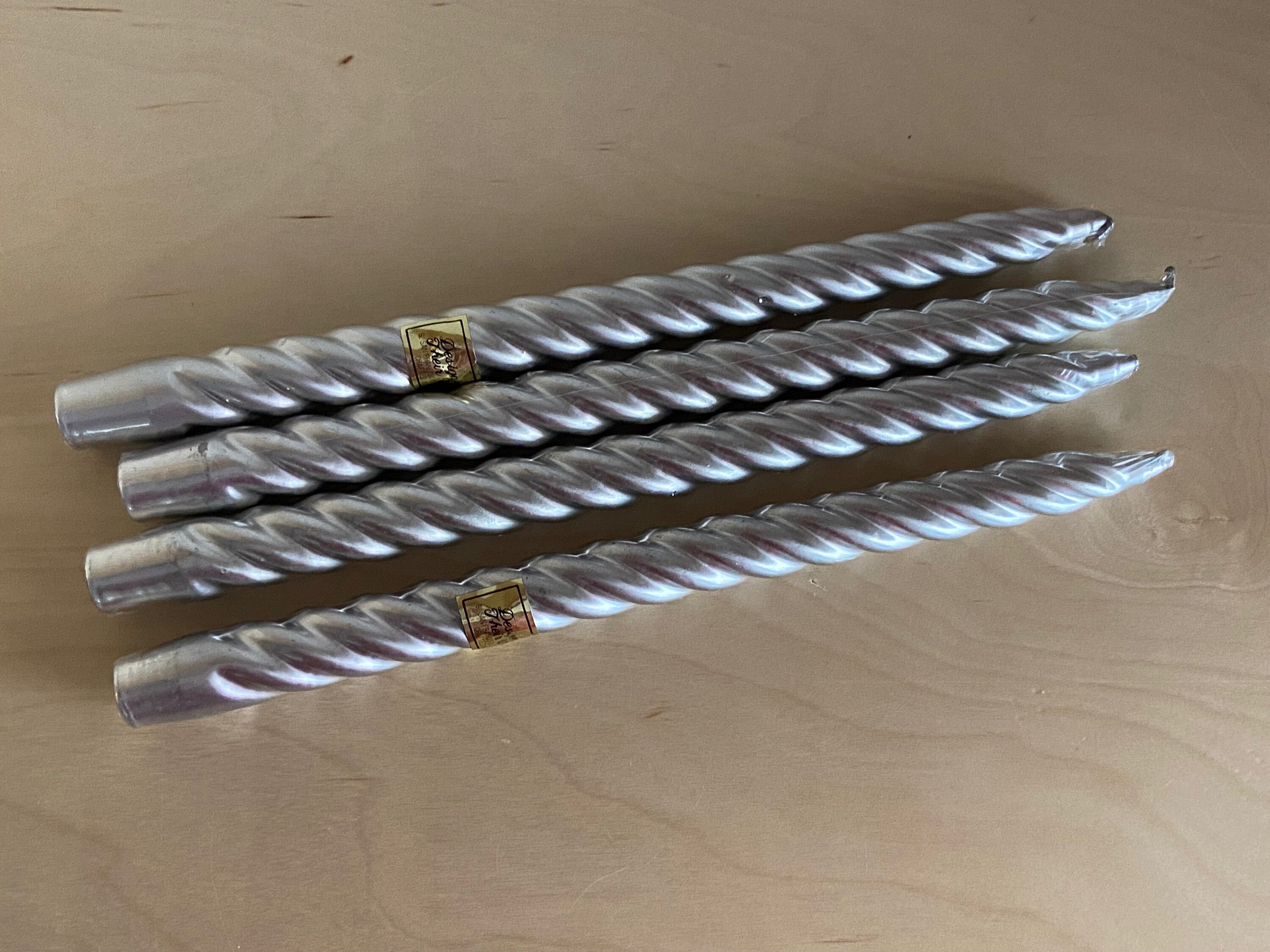 Set of Four (4) Vintage Silver Spiral Candles | Designers