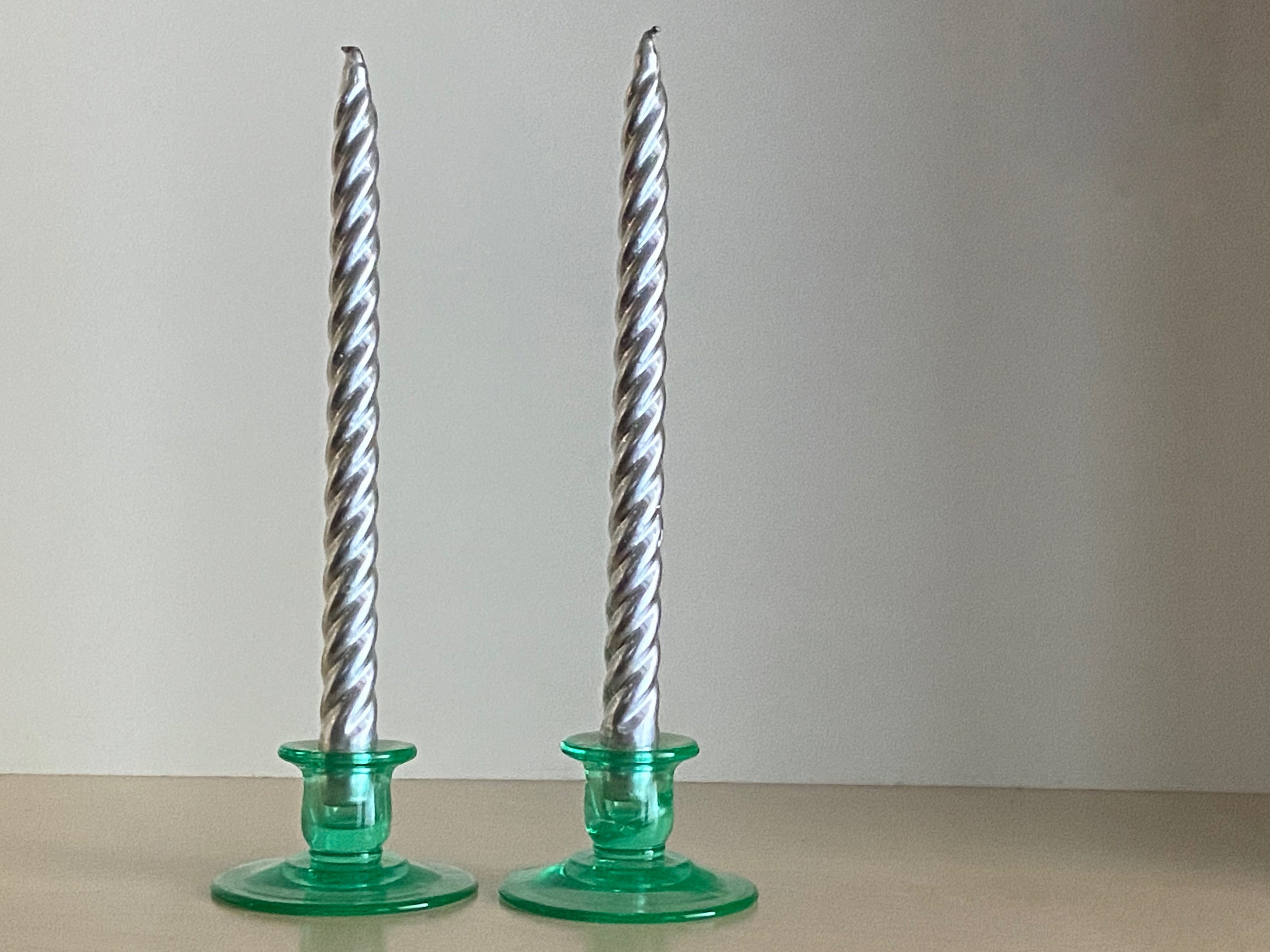 Set of Four (4) Vintage Silver Spiral Candles | Designers