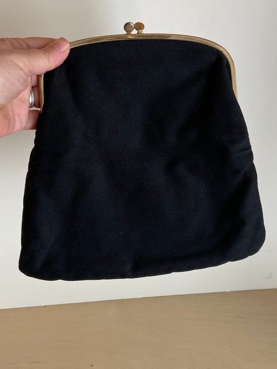 Vintage Ingber Black Wool Folding Kisslock Clutch… - image 3
