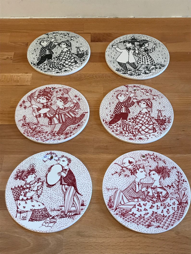 MCM Danish Scandinavian Vintage Bjorn Wiinblad September Saison Start Trivet Months of the Year Nymolle Denmark Red and White
