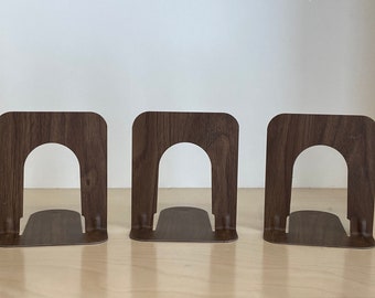 Set of Three Faux Woodgrain Metal Bookends | Library Bookends