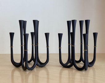 Pair Vintage Dansk Cast Iron Candelabras | Jens Quistgaard Eight-Candle Holders