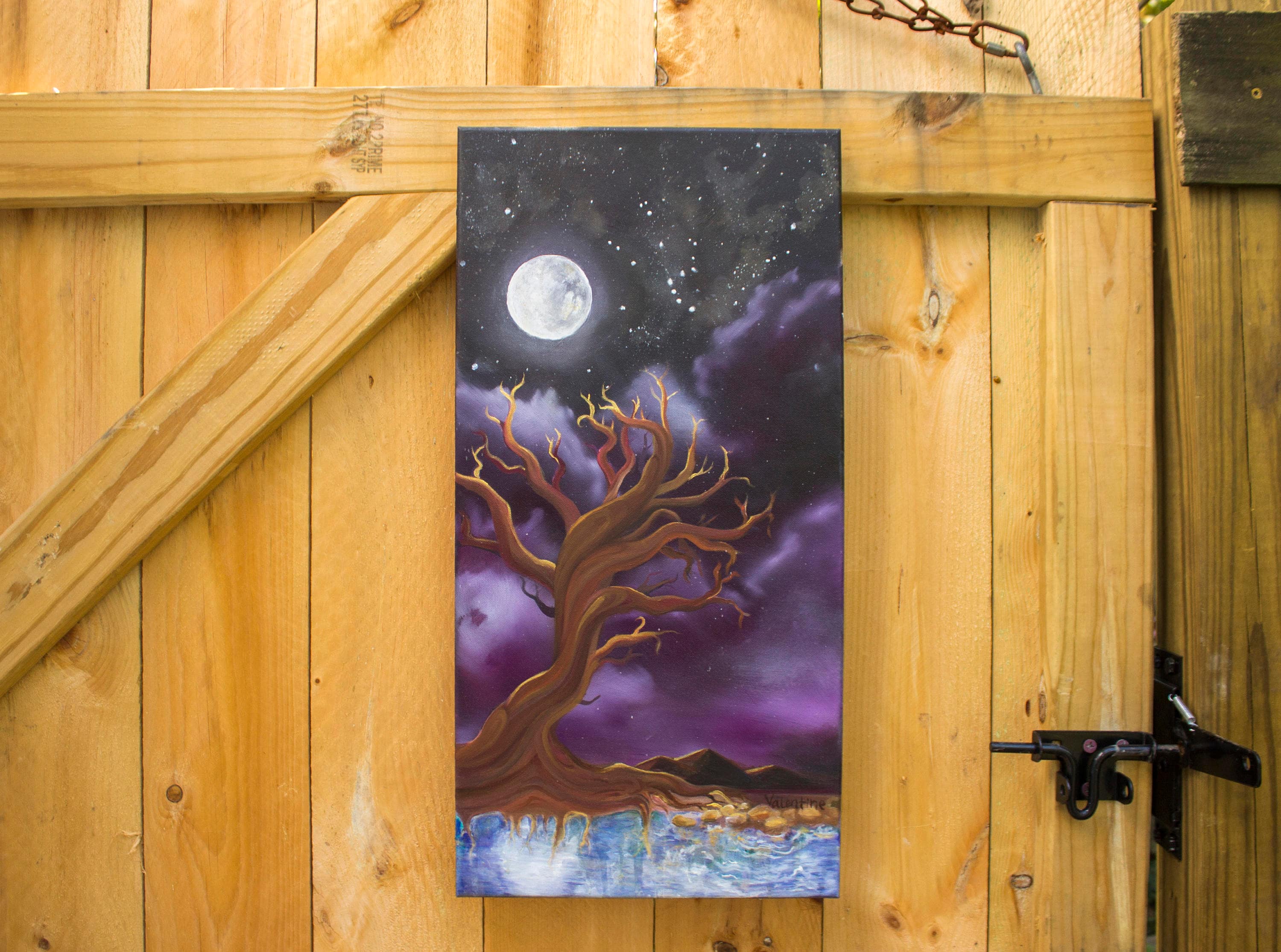 Original Oil Painting Night Time Scene Full Moon Mystic Etsy