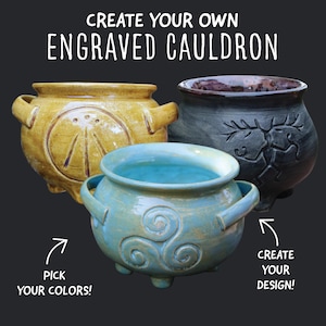 Custom Engraved Cauldron - Handmade Pottery