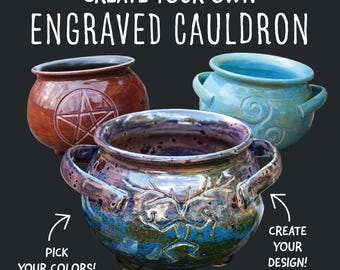 Custom Engraved Cauldron - Handmade Pottery