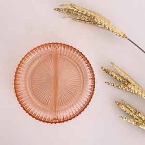 Vintage Relish Dish - Anchor Hocking Pink Queen Mary Two Part Ribbed Trinket Dish