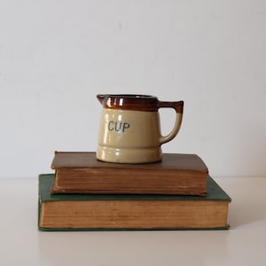 Vintage Stoneware Measuring Cup | Rustic Ceramic Brown Measuring Cup with Handle | Antique Baking Accessories