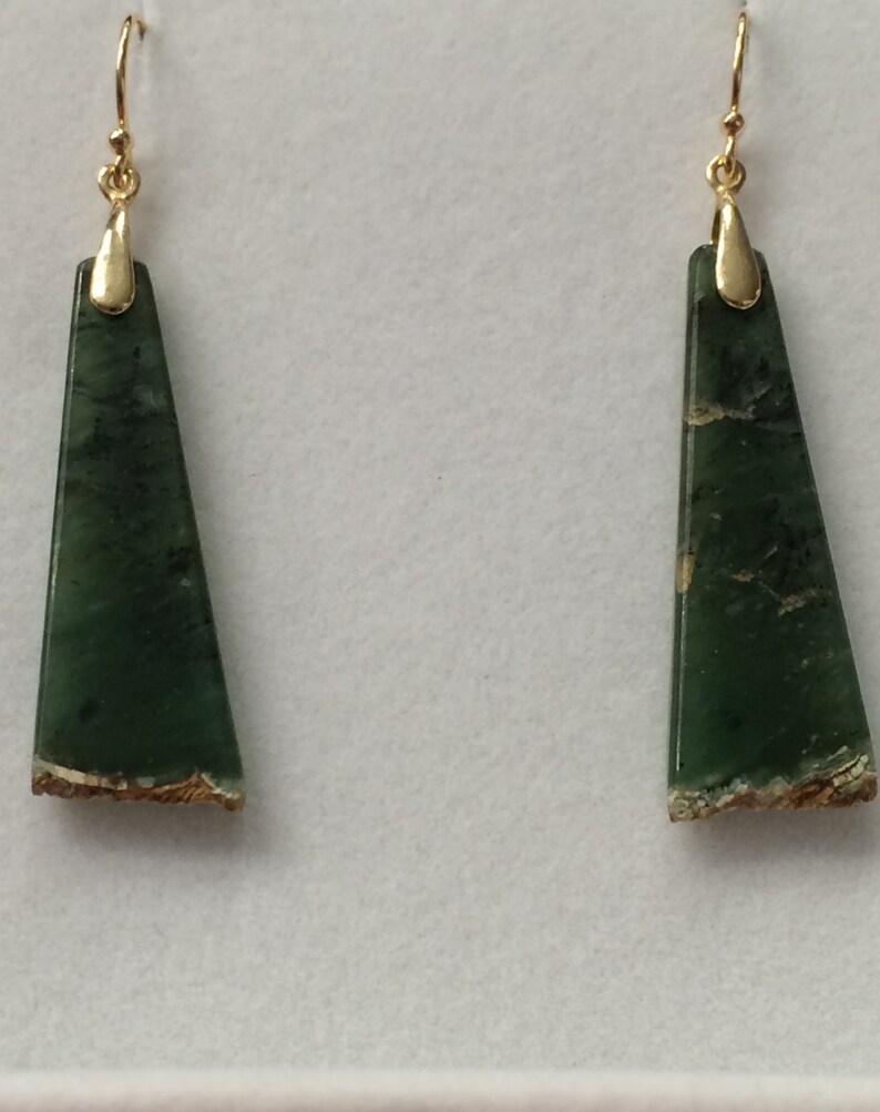 Natural Jade Earrings Slice Solid Gold 14K Earrings Nephrite Etsy