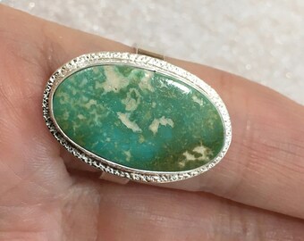 Size 8 1/2 Natural Royston Turquoise Ring Sterling Silver Turquoise Green Blue Large Cabochon Cab Womens Hand Made Navajo Turquoise Jewelry