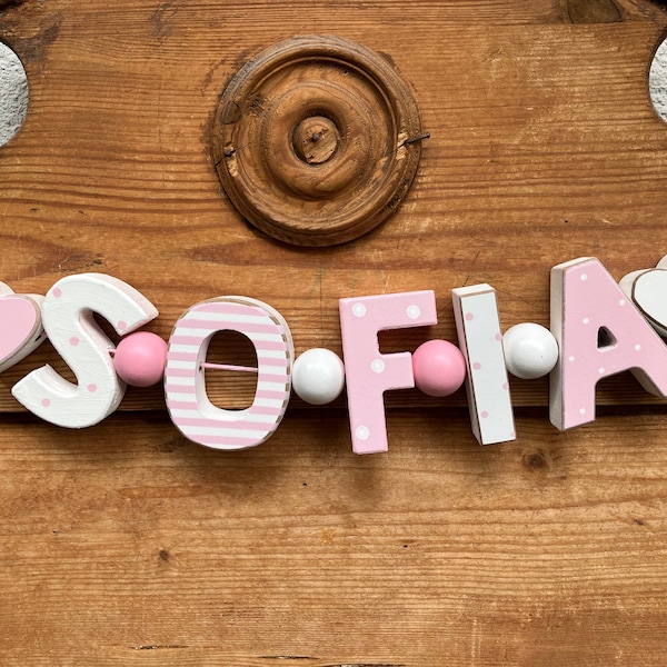 SOFIA Rosa Namenskette Personalisiert KINDERZIMMER Tür Holzbuchstaben Taufe Deko NOM de bébé Buchstabenkette Geburtsgeschenk