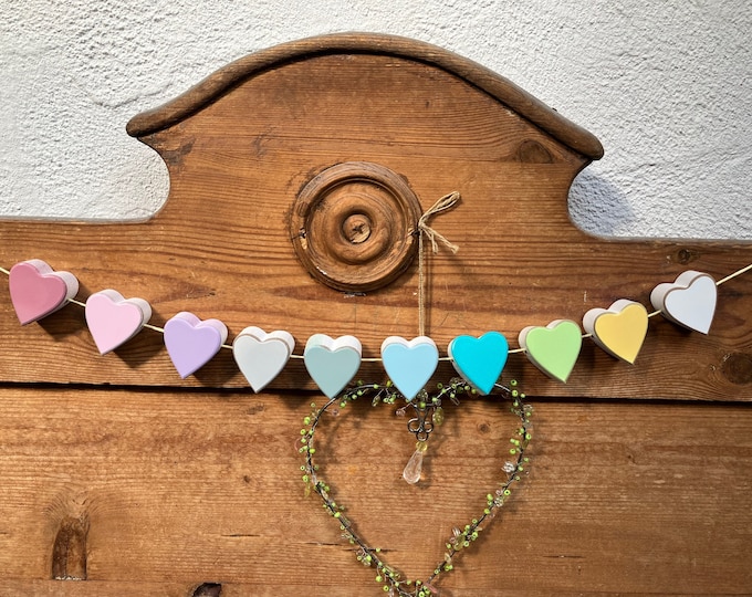 HOLZHERZ zum Fädeln HERZ aus Holz Herzgirlande HERZEN Hochzeit durchbohrt ca. 3,5 cm mauve rosa flieder grau blau mint grün gelb weiß