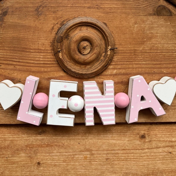 LENA Rosa Namenskette Personalisiert KINDERZIMMER Tür Holzbuchstaben Taufe Deko NOM de bébé Buchstabenkette Geburtsgeschenk