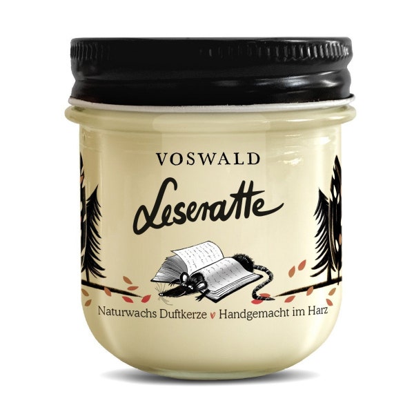 DUFTKERZE LESERATTE im Glas weiß 100% Naturwachs Kerze handgemacht im Harz VANILLE Karamell Voswald