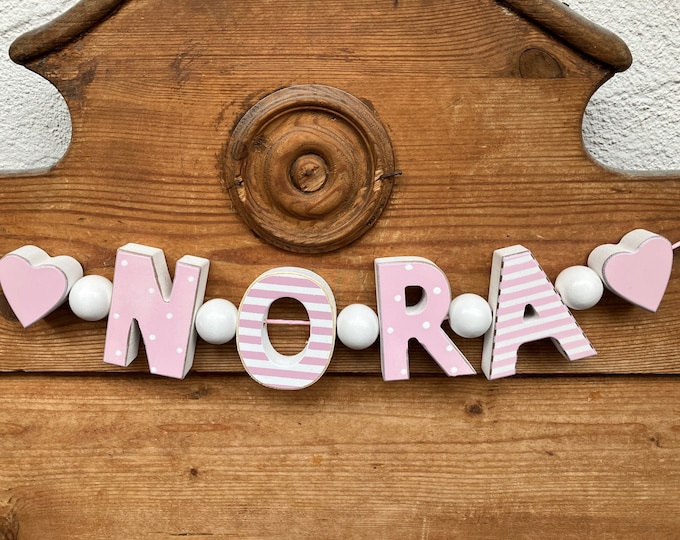 NORA  Rosa Namenskette Personalisiert KINDERZIMMER Tür Holzbuchstaben Taufe Deko Baby NAME Buchstabenkette Geburtsgeschenk