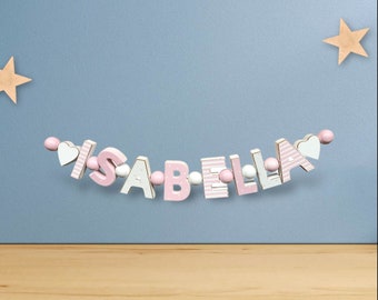 ISABELLA Rosa Namenskette Personalisiert KINDERZIMMER Tür Holzbuchstaben Taufe Deko Baby NAME Buchstabenkette Geburtsgeschenk