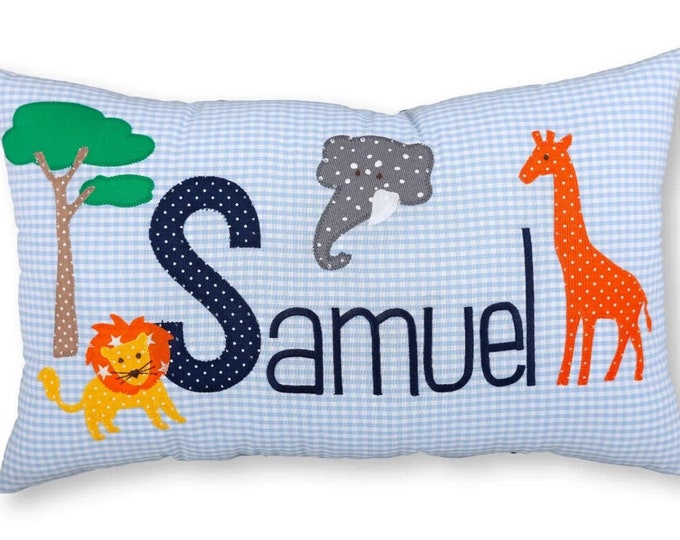 NAMENSKISSEN Afrika TAUFGESCHENK Wunschname Kissen mit Namen NAME Löwe Giraffe Taufe Geburtsgeschenk Geburtstag