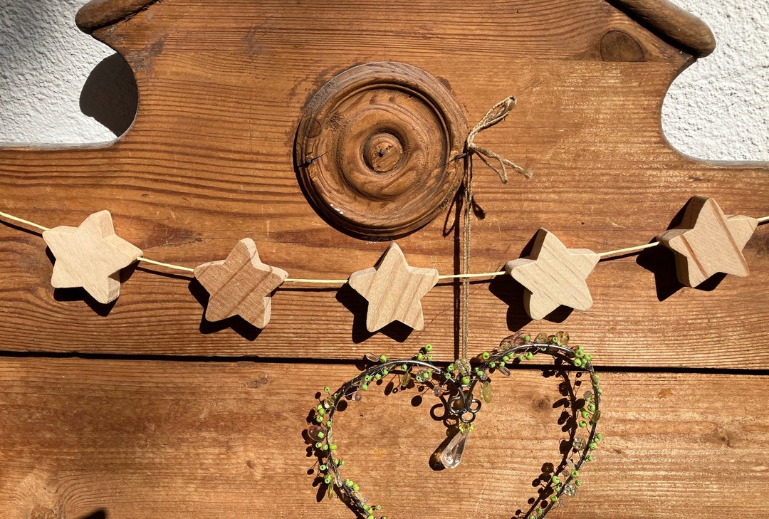 Sternengirlande STERNE natur weiß HOLZSTERNE Girlande Wimpelkette