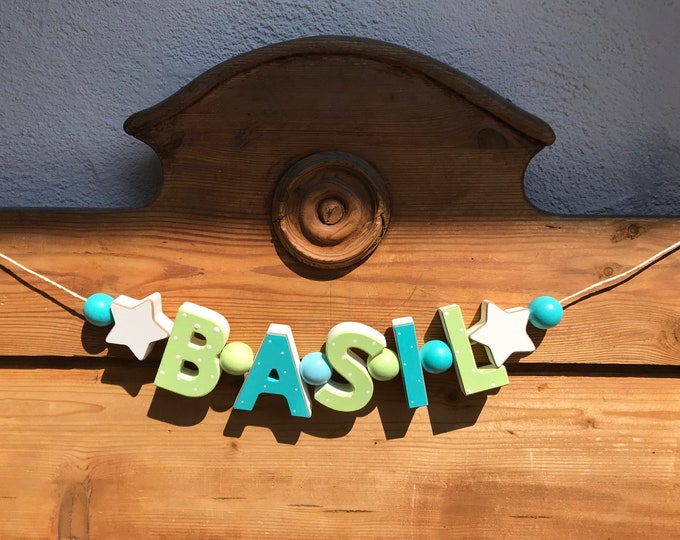 Namenskette Personalisiert KINDERZIMMER Tür Holzbuchstaben Taufe Deko Junge Baby Blau NAME Buchstabenkette Geburtsgeschenk