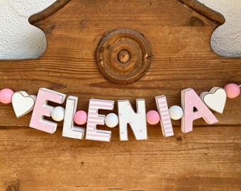 ELENIA Rosa Namenskette Personalisiert KINDERZIMMER Tür Holzbuchstaben Taufe Deko Baby NAME Buchstabenkette Geburtsgeschenk