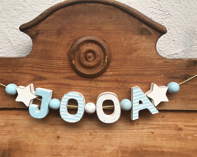 JOOA Namenskette Personalisiert KINDERZIMMER Tür Holzbuchstaben Taufe Deko Junge Baby Blau NAME Buchstabenkette Geburtsgeschenk