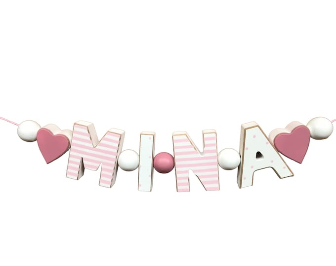 MINA Namenskette Rosa Mauve Personalisiert KINDERZIMMER Tür Holzbuchstaben Geburtstag Taufe Deko Baby NAME Buchstabenkette Geburtsgeschenk