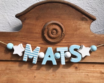 MATS Personalized Baby Blue Name Sign Wooden Letters Nursery Playroom Decor Shabby Chic Birthday Christening Baptism Birth Gift