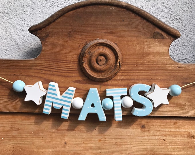 MATS Personalized Baby Blue Name Sign Wooden Letters Nursery Playroom Decor Shabby Chic Birthday Christening Baptism Birth Gift