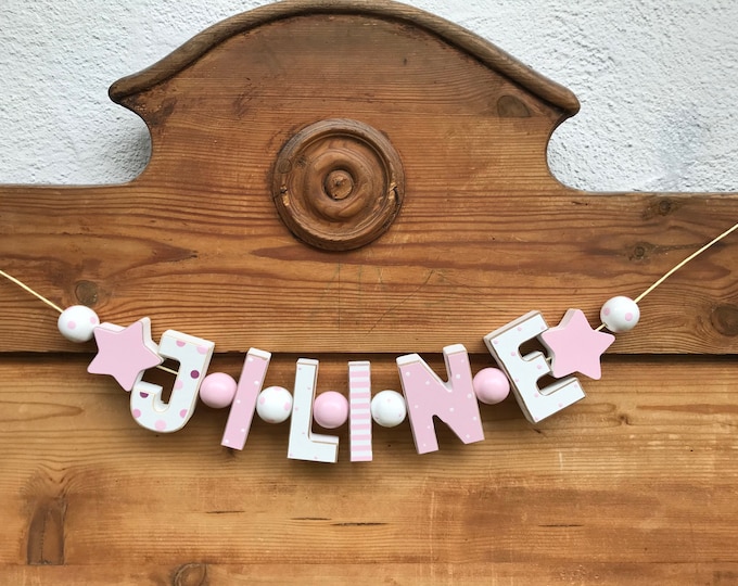 JILINE  Rosa Namenskette Personalisiert KINDERZIMMER Tür Holzbuchstaben Taufe Deko Baby NAME Buchstabenkette Geburtsgeschenk