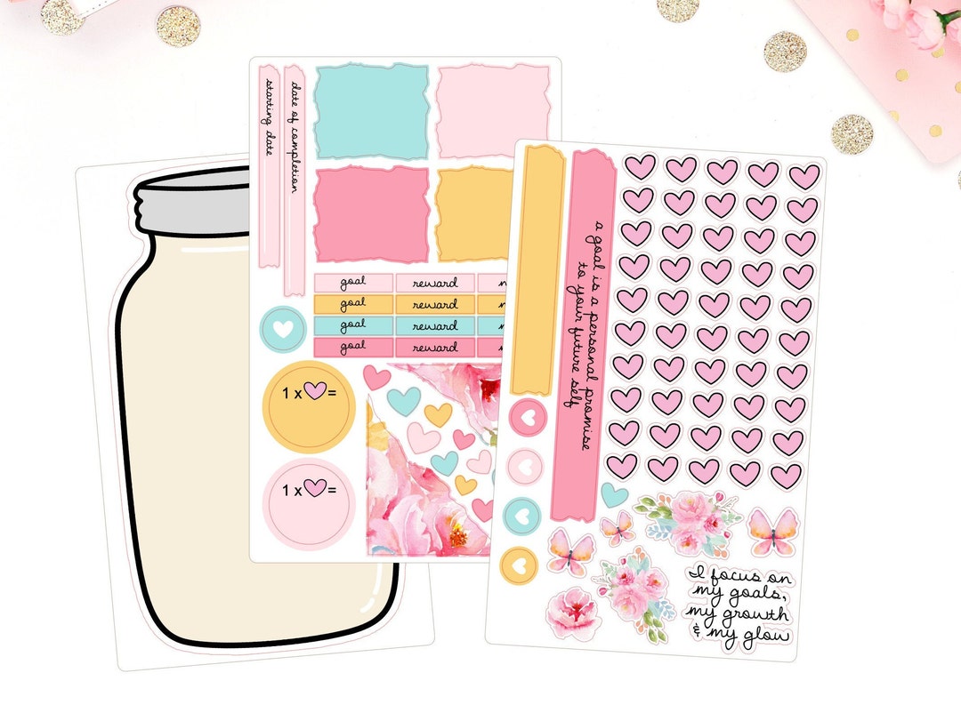 Goal Tracker Jar Notes Page Sticker Kit Savings Tracking Etsy
