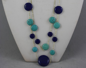 necklaces, lapis lazuli necklaces, magnesite necklaces, blue necklaces, two strand necklaces, chain necklaces,