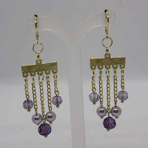 earrings, beaded earrings, dangle earrings, drop earrings, crystal earrings, chain earrings, purple earrings, pearl earrings