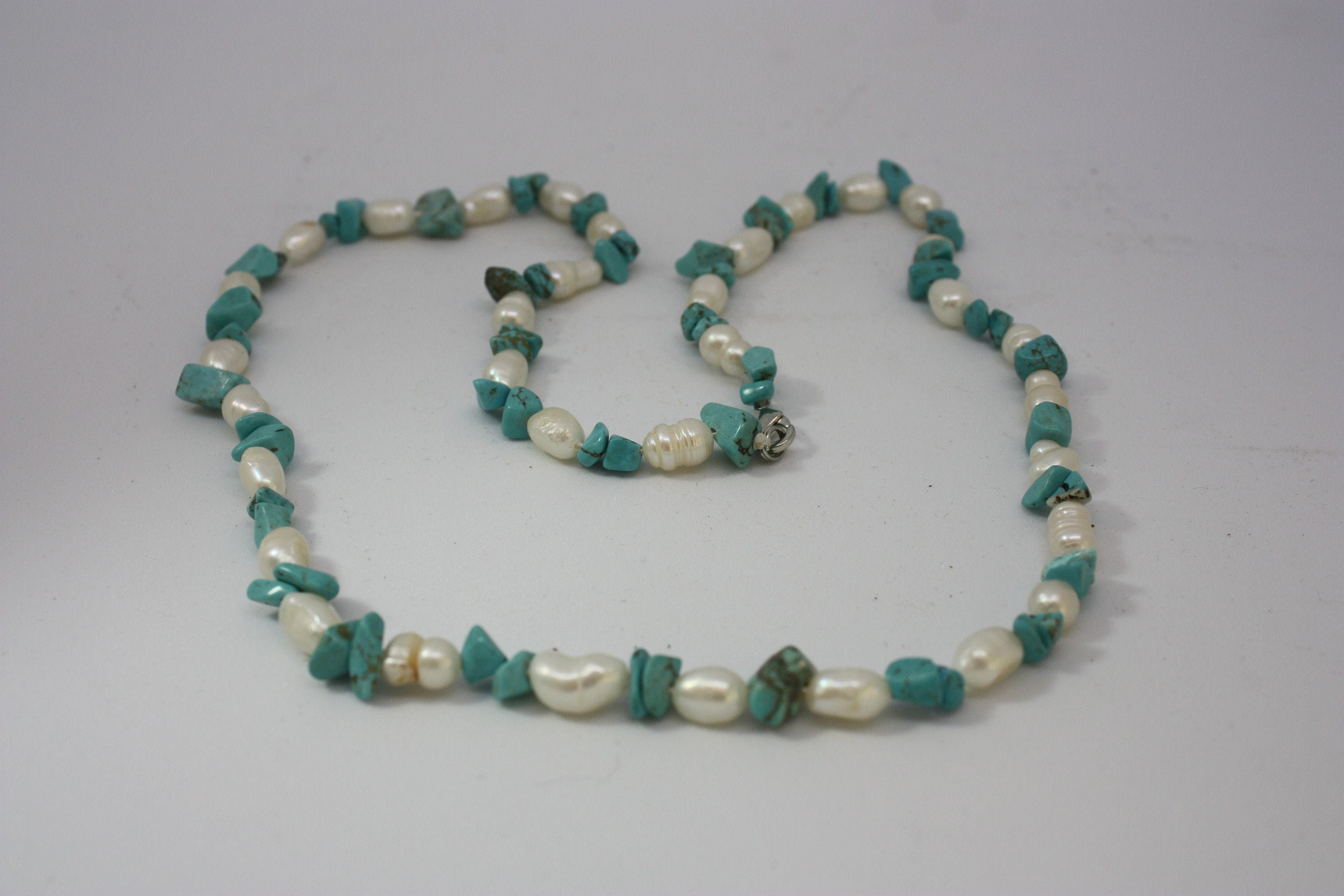 ネックレス・ペンダント Pearl and Turquoise Combi Necklace #9717 Necklace of Natural Turquoise, Pearl & Pendant Sunrise