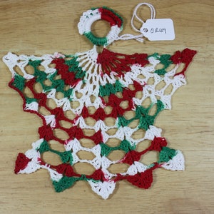 ornaments, angel ornaments, flat angel ornament, flat angel, crochet ornaments, crochet, angels, red green white angel,