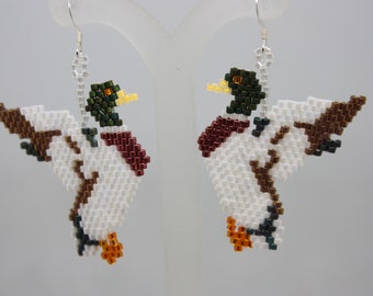 earrings, beaded earrings, duck earrings, bird earrings, drop earrings, dangle earrings,