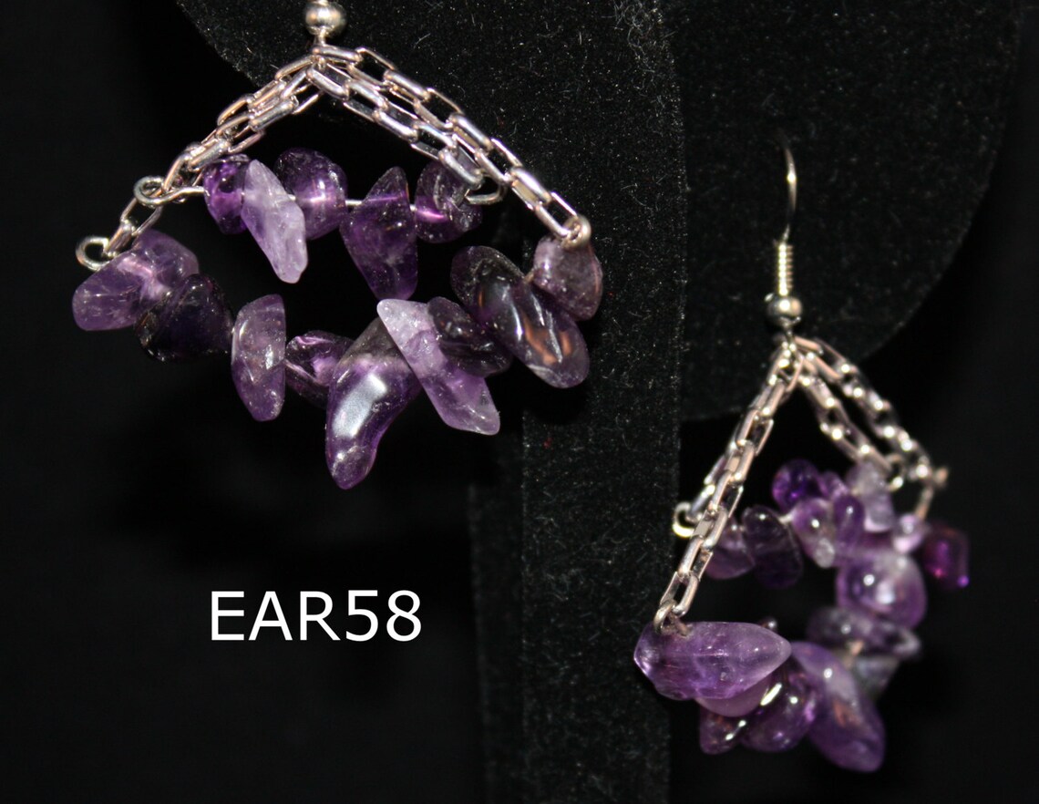 Amethyst Chip Earrings Amethyst Chips Earring Amethyst and Silver Chain