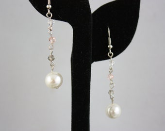 earrings, drop earrings, pearl earrings, crystal earrings, chain earrings, white earrings, dangle earrings, handmade jewelry