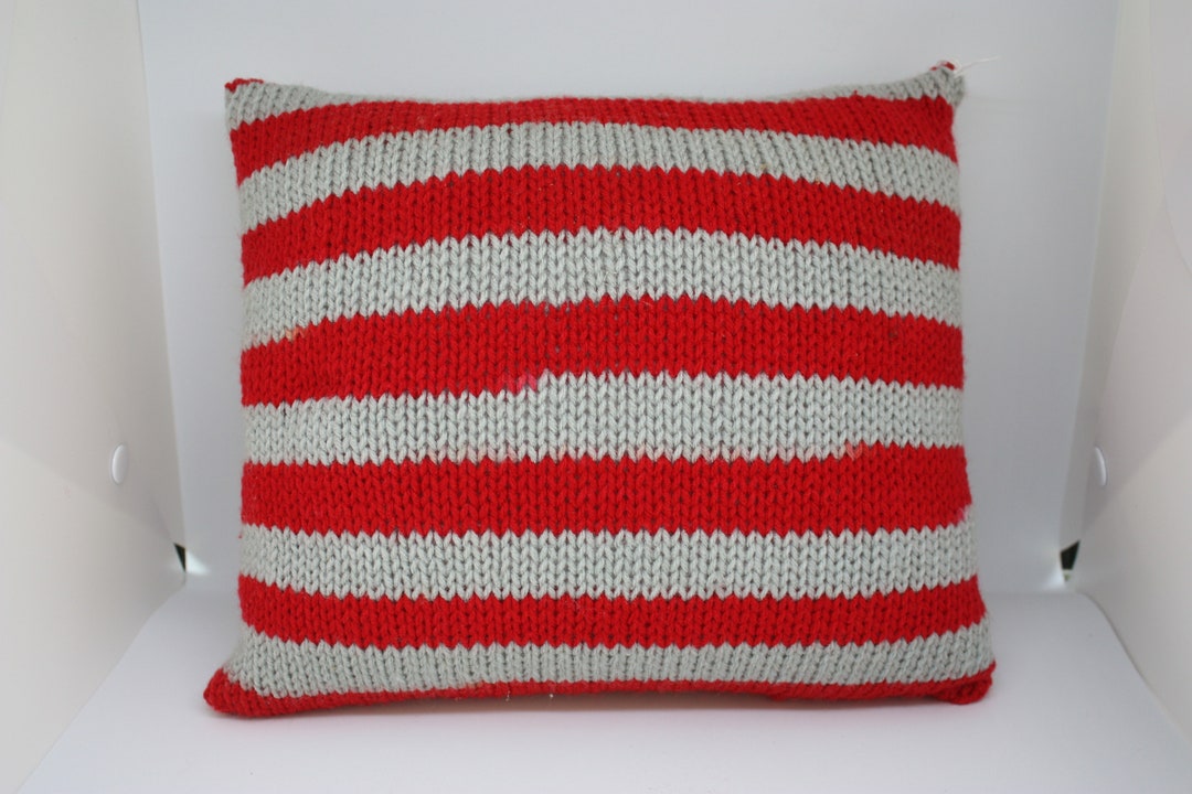 Pillows, Knit Pillows, 12 Square Pillows, Square Pillows, Red and Gray
