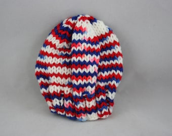 hats; preemie hats; hand knit hats; knit hats; RWB hats; USA hats; stretchy hats;